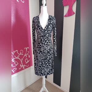 The Limited Black and White Long Sleeve Wrap Dress